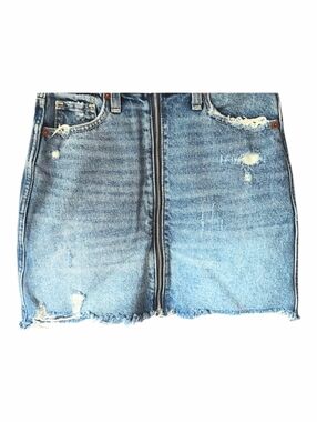 Abercrombie & Fitch High Rise Denim Mini Skirt Size 24 Blue Distressed Front Zip